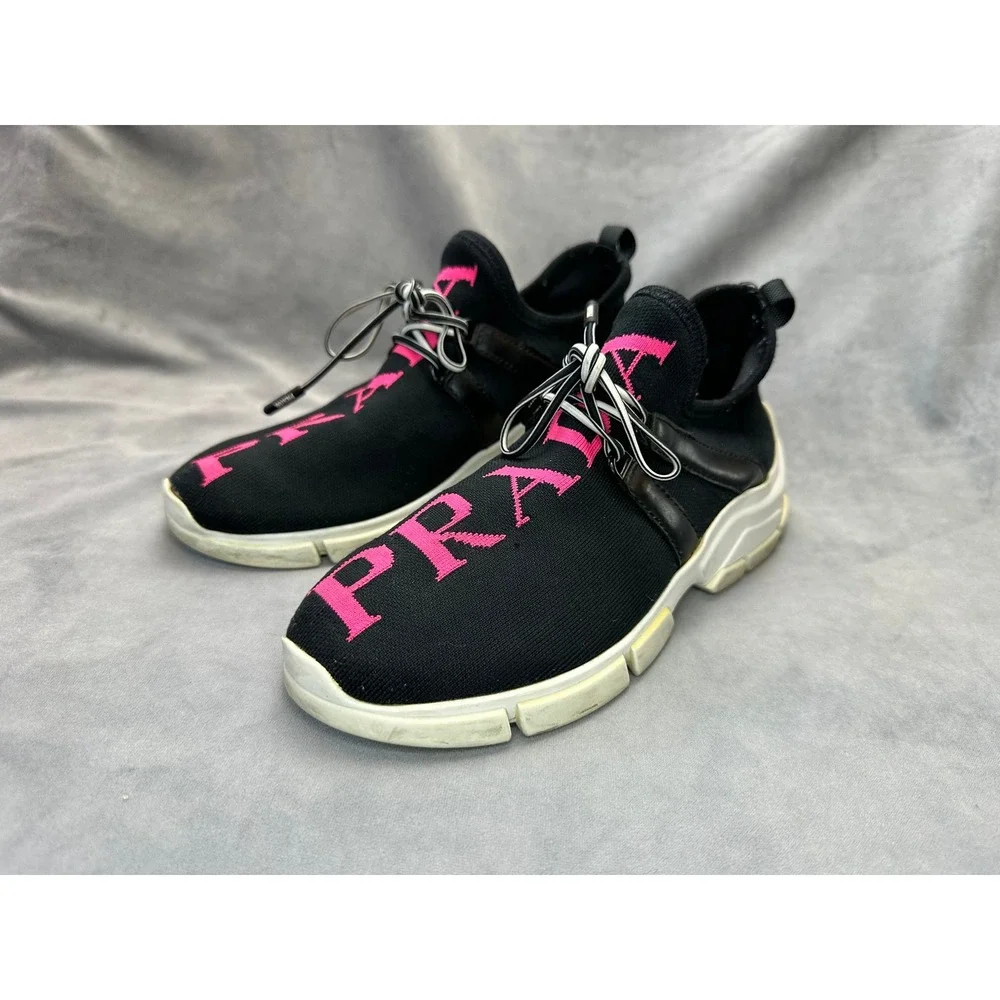 Prada Athletic Nylon Running‎ Sneakers Women US 5 EU 35 Black And Pink